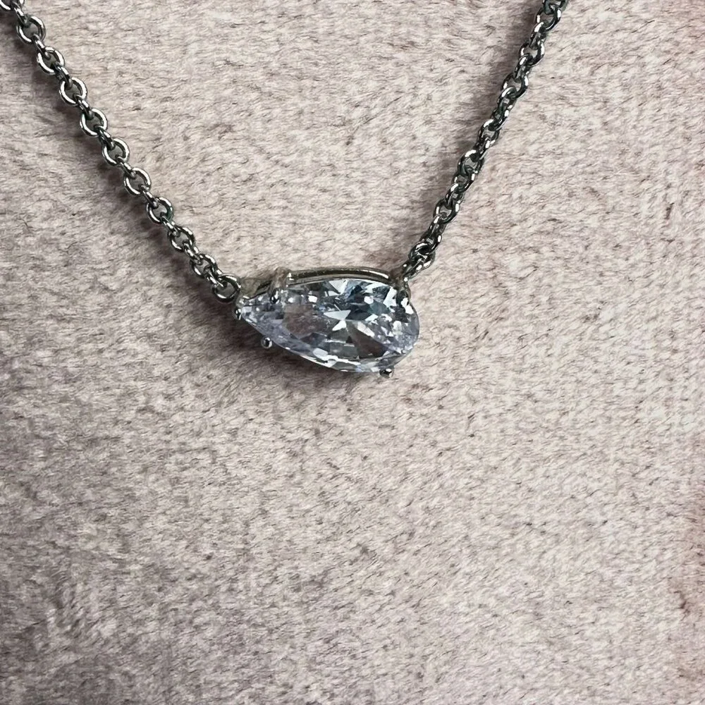 Park Lane Peyton Necklace 2 Carats CZ Pear-Shaped Pendant Silver-Tone Adjustable - Picture 3 of 7